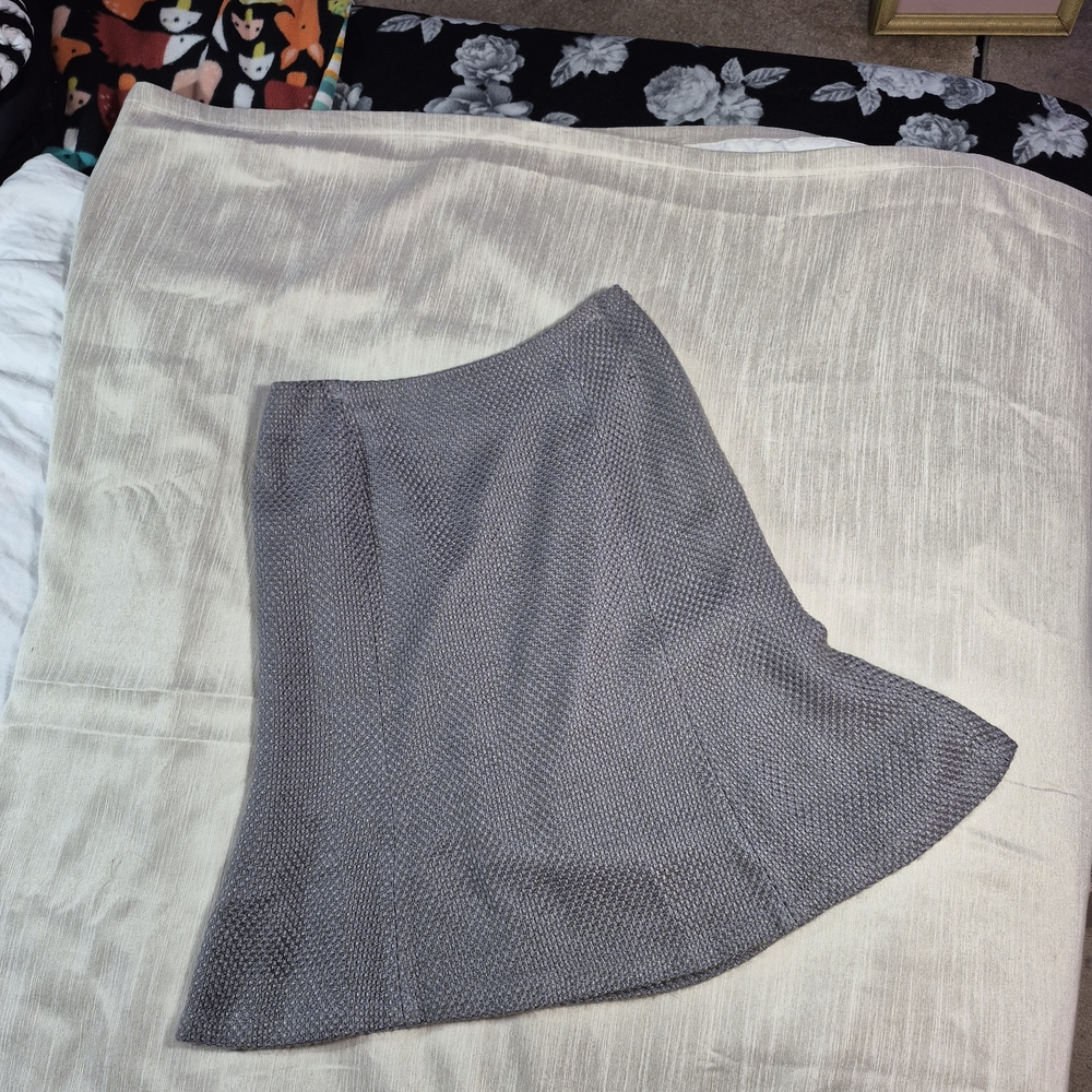 Oscar de la Renta Textured Gray A-Line Skirt